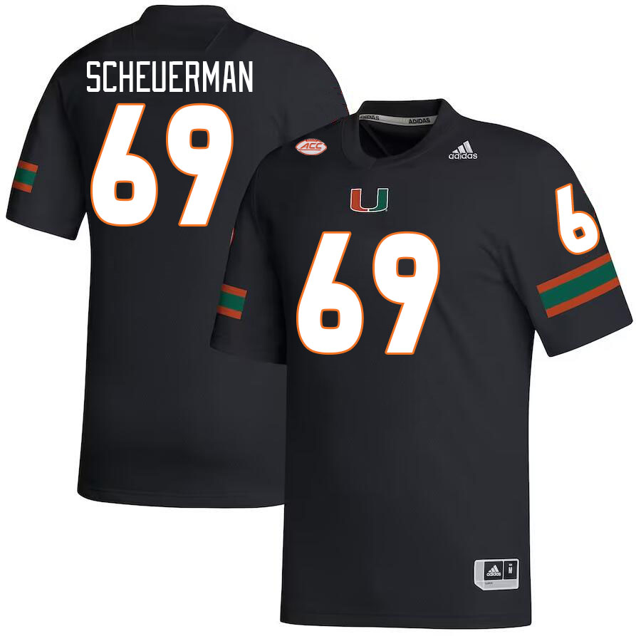Men #69 Trent Scheuerman Miami Hurricanes College Football Jerseys Stitched-Black - Click Image to Close